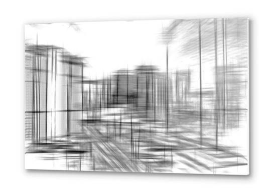 pencil drawing buildings in the city in black and white  Metal prints by Timmy333