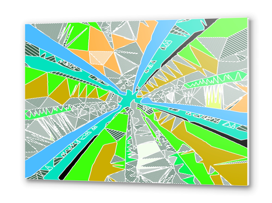 psychedelic geometric pattern drawing abstract background in blue green yellow brown Metal prints by Timmy333