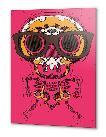 funny skull and bone graffiti drawing in orange brown and pink Metal prints by Timmy333