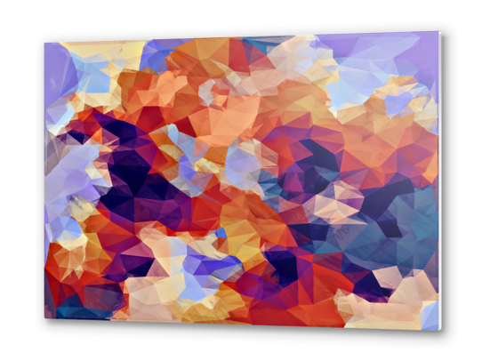 psychedelic geometric polygon pattern abstract in orange brown blue purple Metal prints by Timmy333