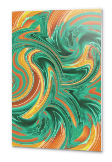 psychedelic graffiti wave pattern painting abstract in green brown yellow Metal prints by Timmy333