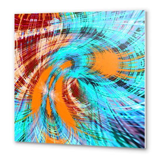 brown orange and blue curly line pattern abstract Metal prints by Timmy333