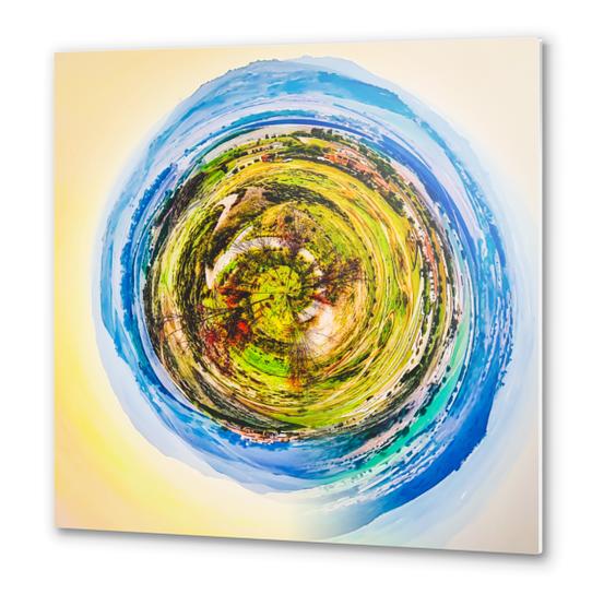 green nature with blue sky in small planet Metal prints by Timmy333