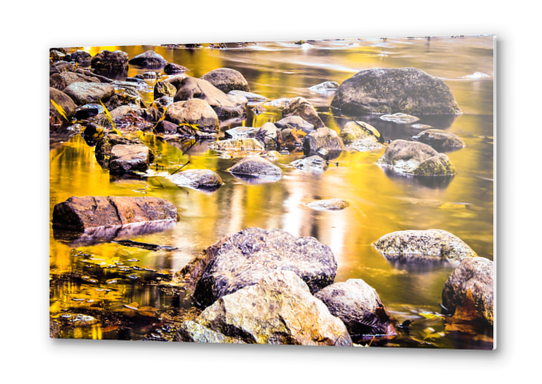rock and stone in the river with the summer sunset light Metal prints by Timmy333