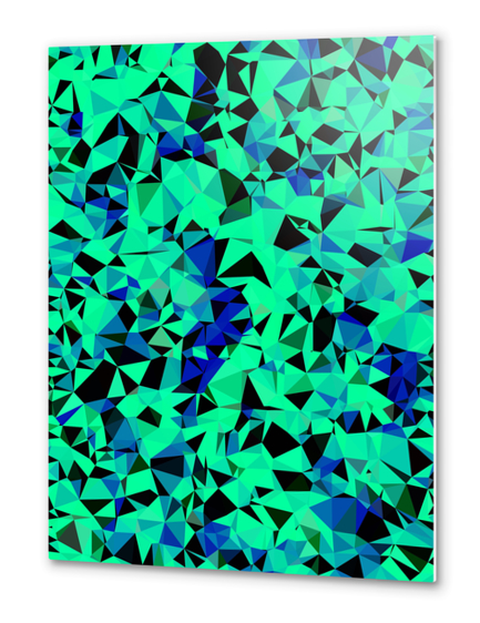 geometric triangle pattern abstract in green blue black Metal prints by Timmy333