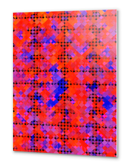 geometric circle and square pattern abstract in red orange blue Metal prints by Timmy333