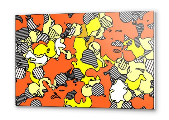 psychedelic drawing and painting abstract in orange and yellow Metal prints by Timmy333