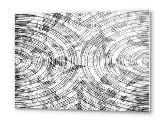 psychedelic geometric circle pattern abstract background in black and white Metal prints by Timmy333