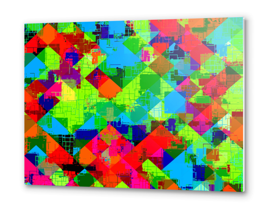 geometric square pixel pattern abstract in green red blue Metal prints by Timmy333