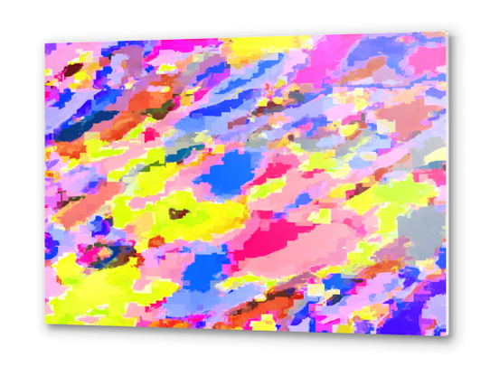 psychedelic geometric square pixel pattern abstract in pink yellow blue Metal prints by Timmy333