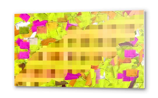 green yellow pink brown painting and pixel abstract background Metal prints by Timmy333