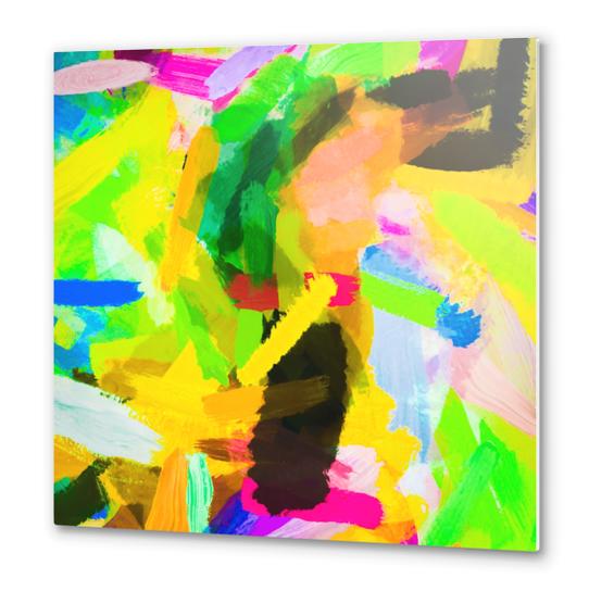 psychedelic splash painting texture abstract in green yellow pink blue Metal prints by Timmy333