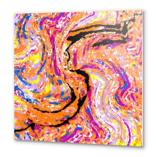 splash painting abstract in pink orange yellow blue and black Metal prints by Timmy333
