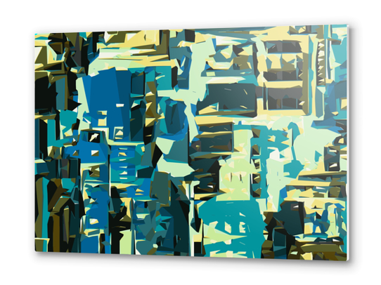 blue yellow green and dark blue painting abstract background Metal prints by Timmy333