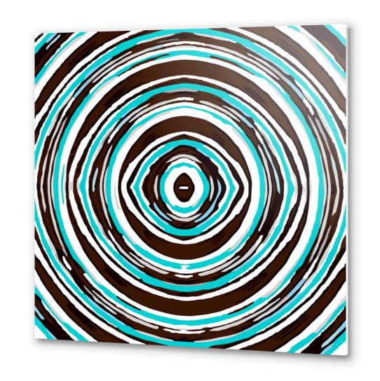 psychedelic geometric graffiti circle pattern abstract in blue black and white Metal prints by Timmy333