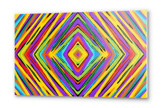 psychedelic geometric graffiti square pattern abstract in blue purple pink yellow green Metal prints by Timmy333