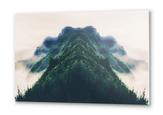 beautiful green mountain in the foggy day Metal prints by Timmy333