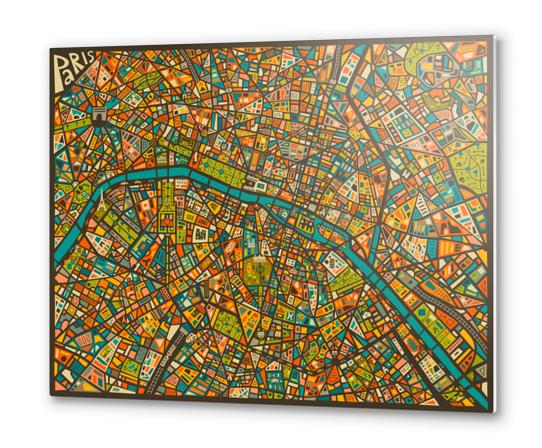 PARIS STREET MAP Metal prints by Jazzberry Blue