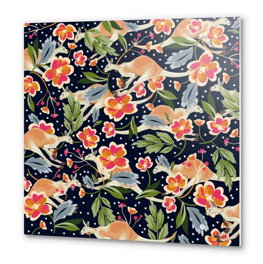 Pattern flowers and kangaroo Metal prints by mmartabc