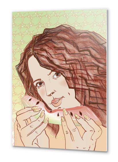 Summertime - Girl with Watermelon Metal prints by IlluScientia