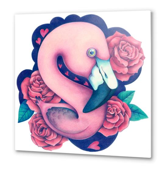 Heart Queen Flamingo Metal prints by Anna Cannuzz Canavesi
