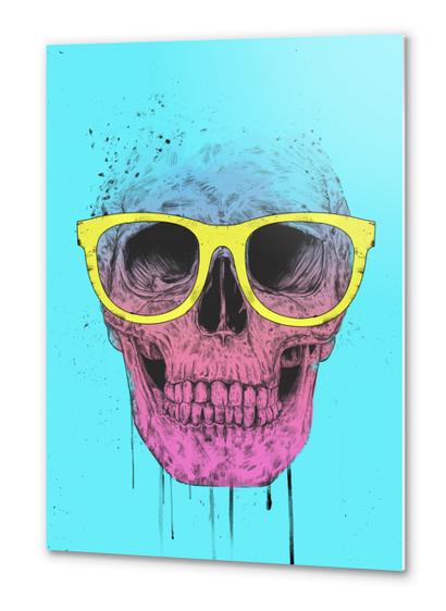 Pop art skull with glasses Metal prints by Balazs Solti