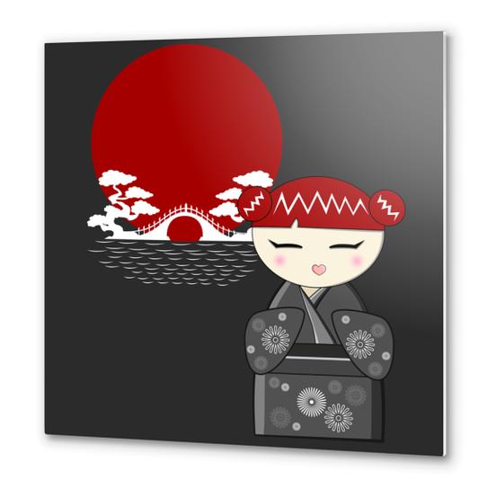 Red and grey kokeshi Metal prints by PIEL Design