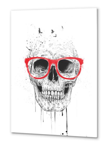 Skull with red glasses Metal prints by Balazs Solti