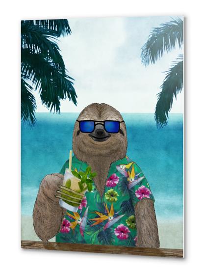 Sloth on summer drinking a mojito Metal prints by Barruf