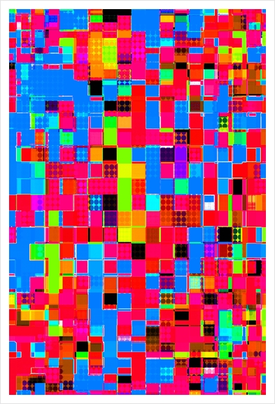 geometric pixel square pattern abstract background in red blue pink green Art Print by Timmy333