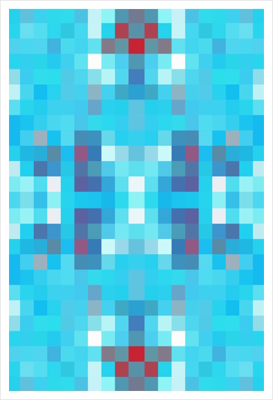 geometric symmetry art pixel square pattern abstract background in blue red Art Print by Timmy333