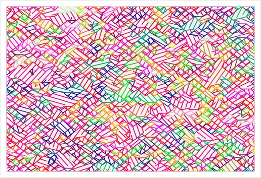geometric pixel line pattern abstract in pink yellow blue green Art Print by Timmy333