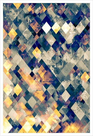geometric pixel square pattern abstract background in blue brown Art Print by Timmy333