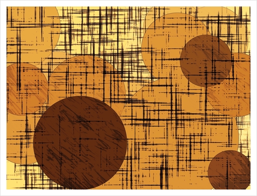 geometric line pattern and circle shape abstract background in brown Art Print by Timmy333