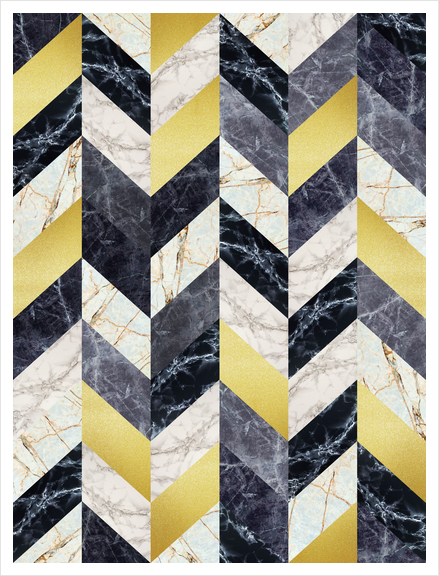 Chevron geometric marble and gold Art Print by Vitor Costa