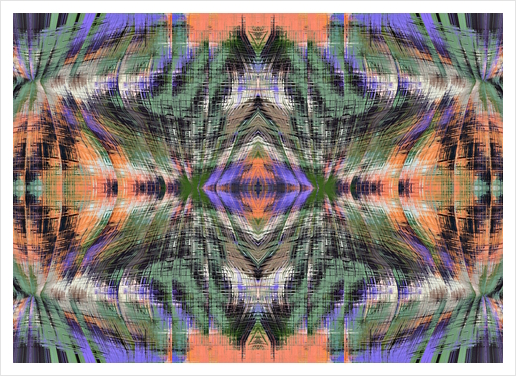 geometric symmetry pattern abstract background in green purple orange Art Print by Timmy333