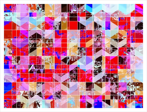 geometric square and triangle pattern abstract in red pink blue Art Print by Timmy333