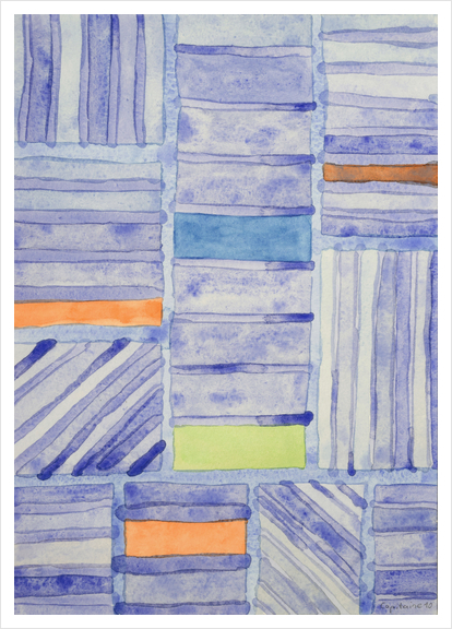 Blue Panel with Colorful Rectangles  Art Print by Heidi Capitaine