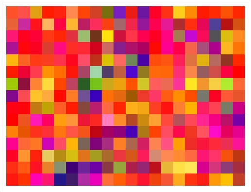 geometric square pixel pattern abstract in red pink yellow blue Art Print by Timmy333