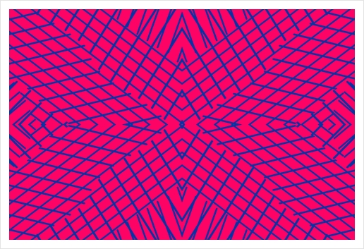 geometric symmetry line pattern abstract in pink and blue Art Print by Timmy333