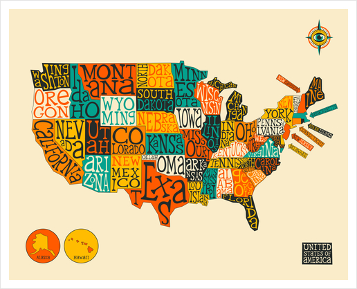 UNITED STATES MAP Art Print by Jazzberry Blue