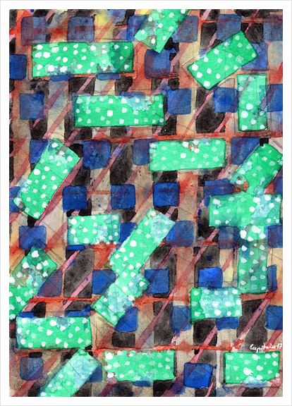 Dotted Green Rectangles on Top Pattern  Art Print by Heidi Capitaine