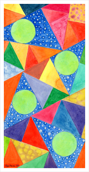 Lime Green Circles within a Cool Triangles Pattern  Art Print by Heidi Capitaine