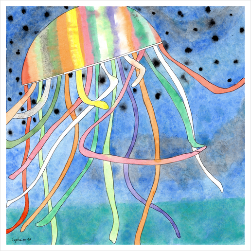 Rainbow Colored Jelly Fish  Art Print by Heidi Capitaine