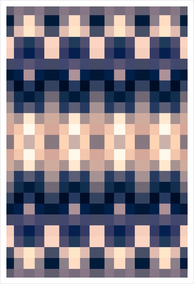 geometric symmetry art pixel square pattern abstract background in brown blue Art Print by Timmy333