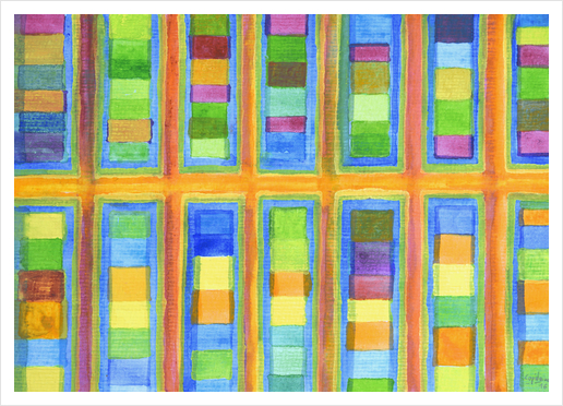 Striped Color Fields in Orange Grid Art Print by Heidi Capitaine