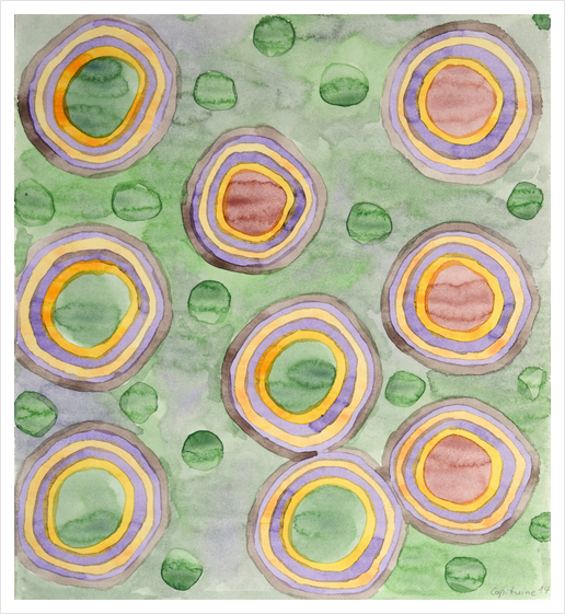 Luminous Ringed Circles on Green  Art Print by Heidi Capitaine