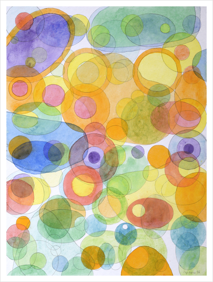 Vividly interacting Circles Ovals and Free Shapes Art Print by Heidi Capitaine