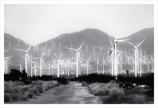 wind turbine and desert scenery in black and white Art Print by Timmy333