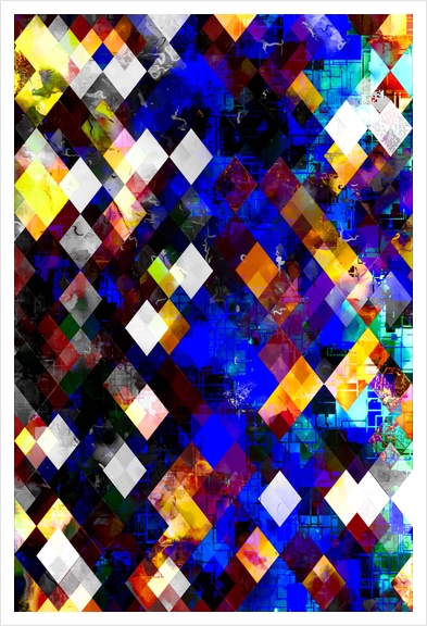 geometric pixel square pattern abstract background in blue yellow Art Print by Timmy333